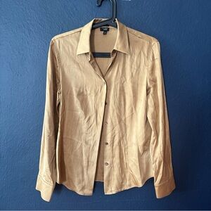Talbots Stretch Silk Button-Up Blouse Camel Brown Size 2
